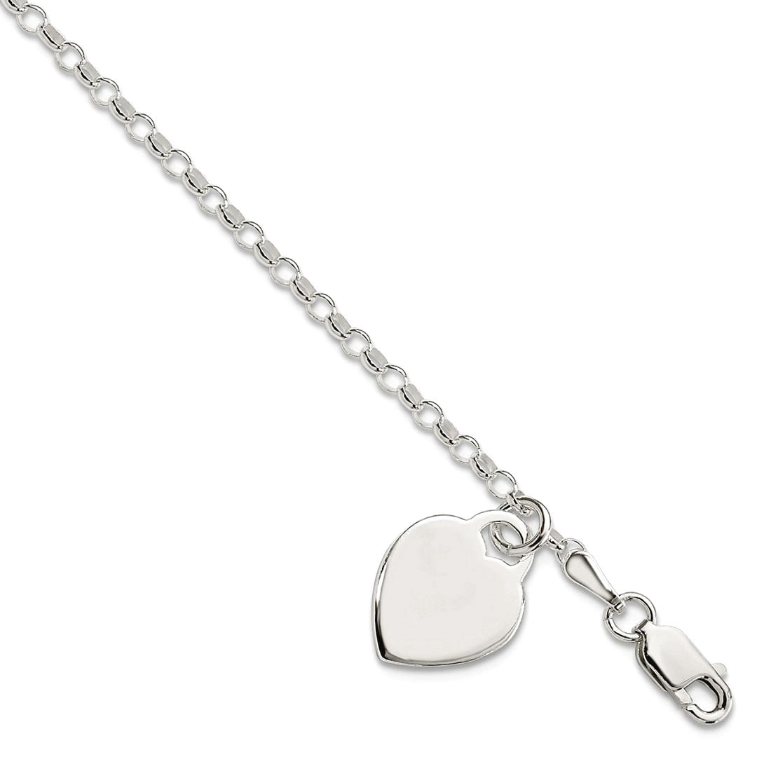 925 Sterling Silver Engraveable Love Heart Charm Bracelet 8 Inch Charm Bracelet for Women