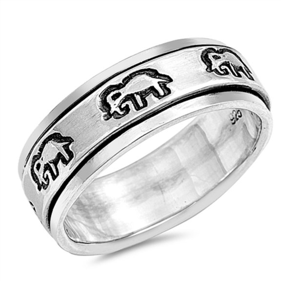 925 Sterling Silver Engraved Elephants Spinner Ring Size 10