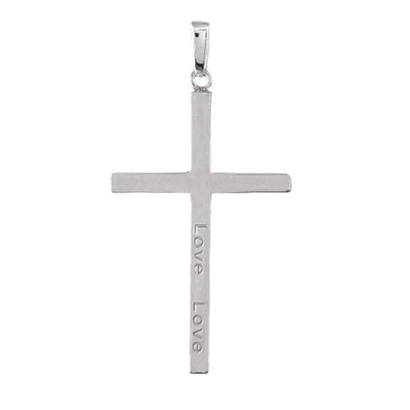 925 Sterling Silver Engraved "Love Love" Solid Cross Pendant