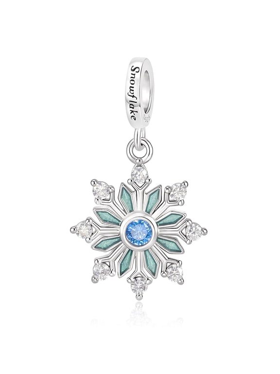 925 Sterling Silver Engraved Snowflake Dangle Charm for Bracelet Charms Bangle Pendant Jewelry