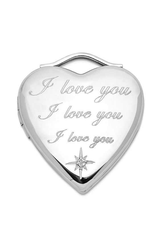 925 Sterling Silver Etched Polished Holds 2 photos Diamond I Love You 20mm Heart Locket Locket Necklace for Women