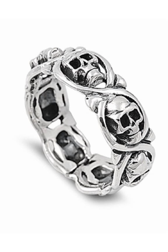 925 Sterling Silver Eternal Death Skull Ring Size 8
