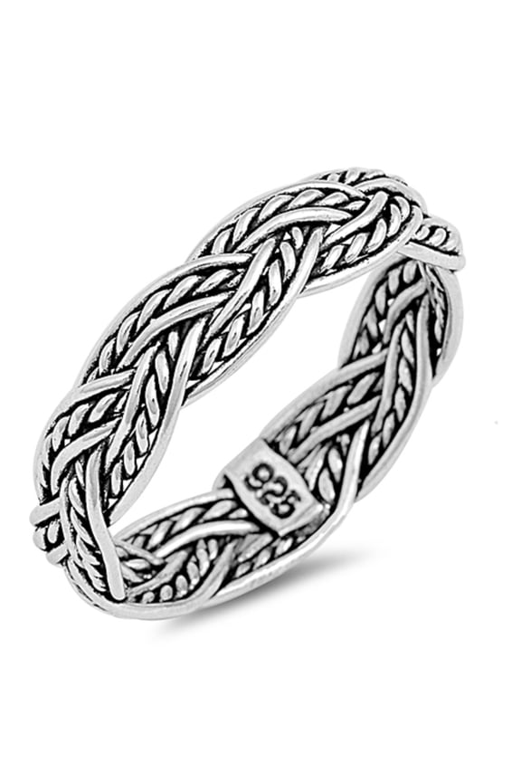 925 Sterling Silver Eternity Braided Rope Ring Size 12