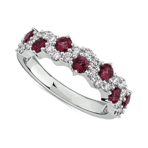 925 Sterling Silver Eternity Ruby With Moissanite Round 2 MM Women Stacking Ring (Sterling Silver,Available In All Size's)
