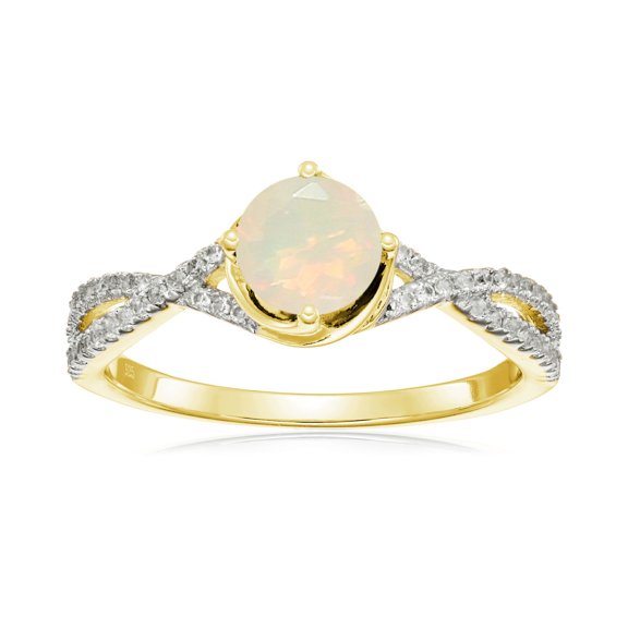 925 Sterling Silver Ethiopian Opal, Created White Sapphire Ring