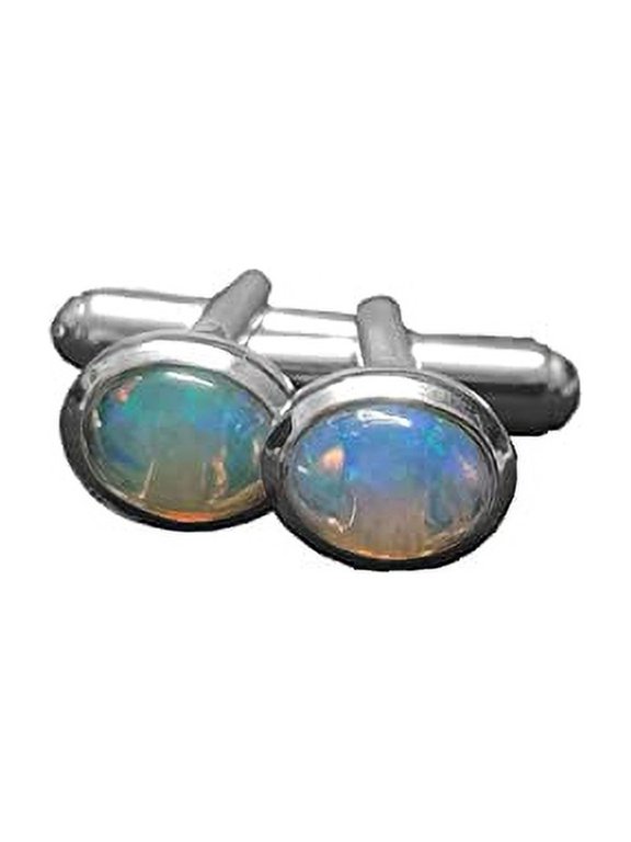 925 Sterling Silver Ethiopian Opal Cufflinks Silver Fire Opal Cufflinks 6x8 mm oval High Quality Ethiopian Opal Fire Opal Sterling Silver Cufflinks October Birthstone Cufflinks