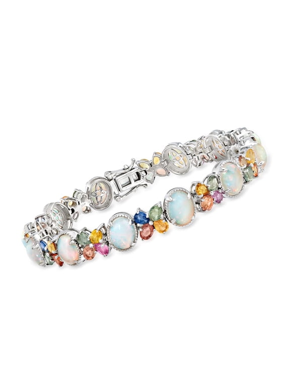 925 Sterling Silver Ethiopian Opal,Multi Sapphire Bracelet