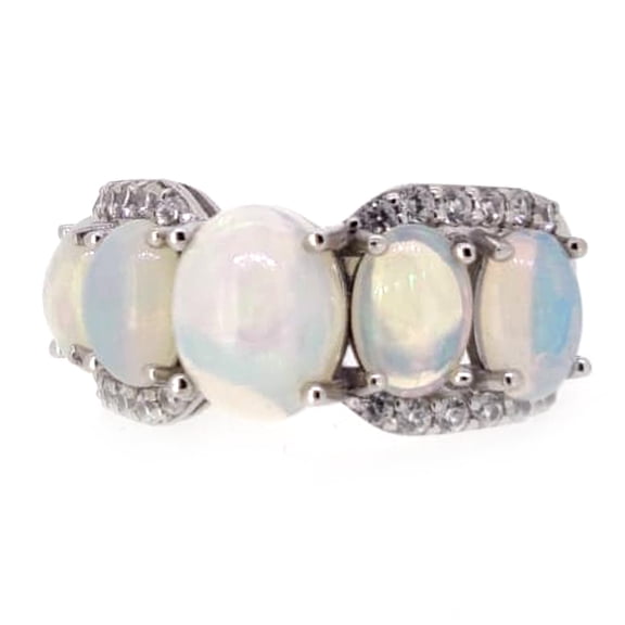 925 Sterling Silver Ethiopian Opal, White Natural Zircon Ring