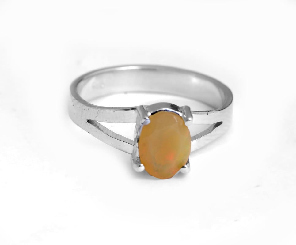 925 Sterling Silver Ethiopian opal Gemstone Oval Shape Women Ring