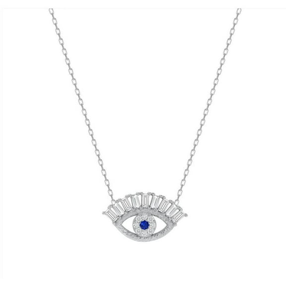 925 Sterling Silver Evil Eye Baguette Cubic Zirconia Pendant Necklace with chain, Italy All ages