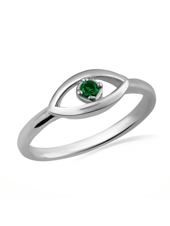 925 Sterling Silver Evil Eye Birthstone Protection Ring Emerald (SIZE 4)