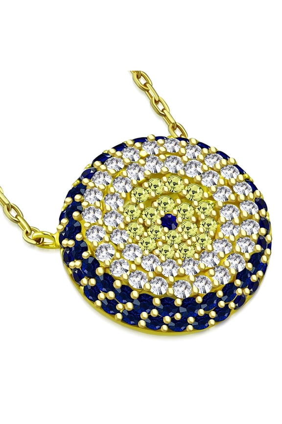 925 Sterling Silver Evil Eye Blue White Yellow Cubic Zirconia Pendant Necklace