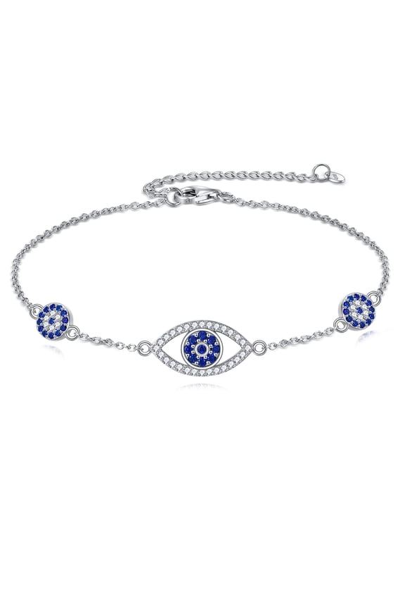 925 Sterling Silver Evil Eye Bracelet Blue Cubic Zirconia Chain Adjustable Third Evil Eye Jewelry for Women