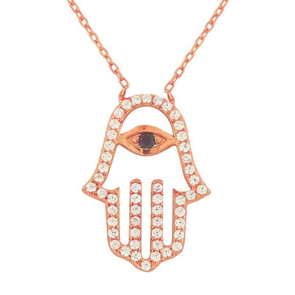 925 Sterling Silver Evil Eye Hamsa White Black CZ Womens Pendant Necklace