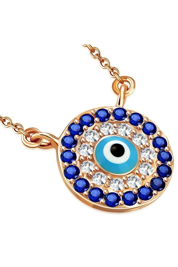 925 Sterling Silver Evil Eye Hamsa White Blue CZ Womens Pendant Necklace