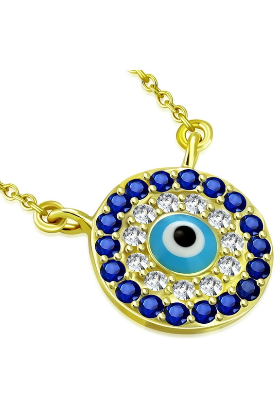 925 Sterling Silver Evil Eye Hamsa White Blue CZ Womens Pendant Necklace