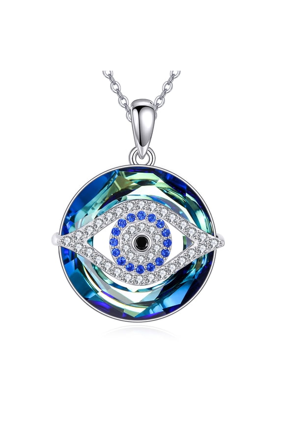 925 Sterling Silver Evil Eye Necklace Protection Crystal Pendant for Women Good Luck Vintage Evil Eye Pendant Jewelry Birthday for Women Friend