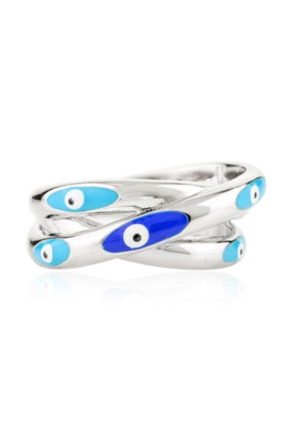 925 Sterling Silver Evil Eye Overlapping Band Ring for Women
