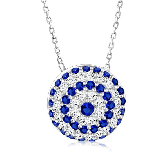 925 Sterling Silver Evil Eye Pendant Necklace Cubic Zirconia (Silver)