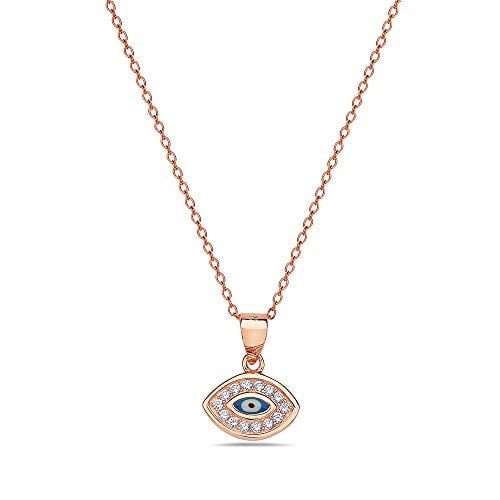 925 Sterling Silver Evil Eye Rose-Gold Tone Womens Pendant Necklace