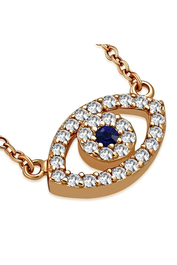 925 Sterling Silver Evil Eye White Blue CZ Pendant Necklace