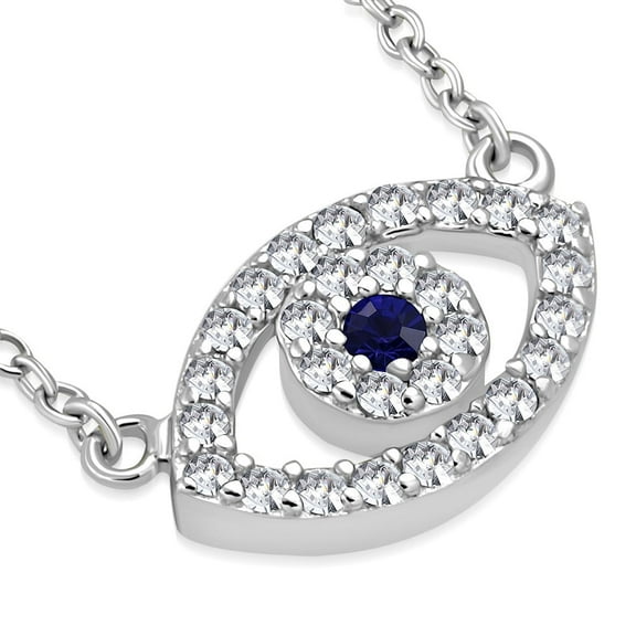 925 Sterling Silver Evil Eye White Blue Cubic Zirconia Pendant Necklace