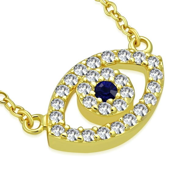 925 Sterling Silver Evil Eye White Blue CZ Pendant Necklace