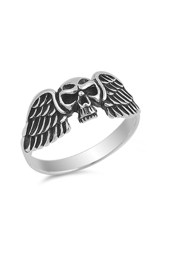 925 Sterling Silver Evil Wings Skull Ring Size 10