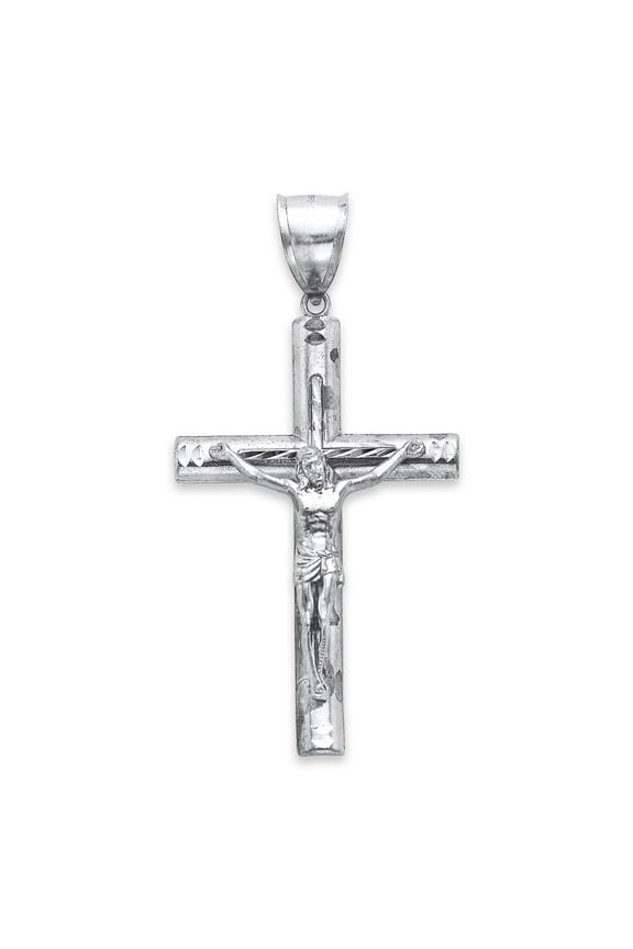 925 Sterling Silver Extra Large Diamond Cut Crucifix Pendant for Necklace, Hip Hop Jewelry Catholic Gift