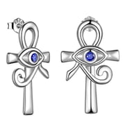 Hipunk Silver Plated Stud Earring Eye of Horus Ankh Cross Earrings Women Men Egyptian Protection Jewelry Gifts