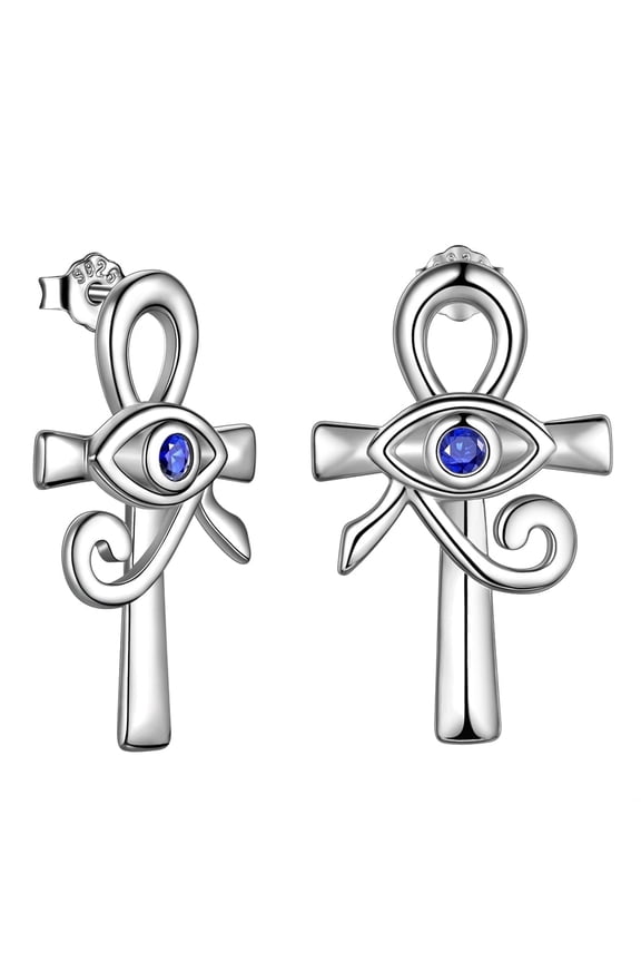 Silver Plated Stud Earring Eye of Horus Ankh Cross Earrings Women Men Egyptian Protection Jewelry Gifts