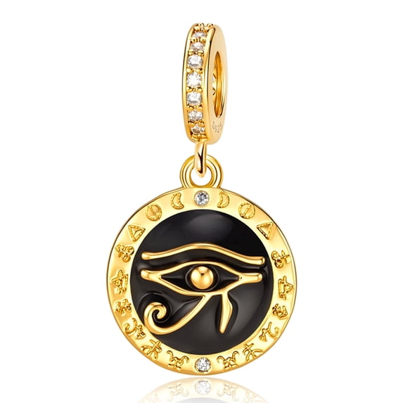 925 Sterling Silver Eye of Horus Dangle Charm, Black Enamel Egyptian Symbol Bead for European Bracelet Necklace, Jewelry Gift for Men Women