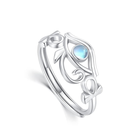 925 Sterling Silver Eye of Horus Ring for Women Moonstone Eye of Horus Ring Adjustable Open Rings Egyptian Jewelry Gifts for Birthday Christmas