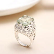 925 Sterling Silver Faceted Green Amethyst Ring US Size 5,6,7,8,9,10 Statement, Gift for Her, Promise , Occasion, Boho,Antique