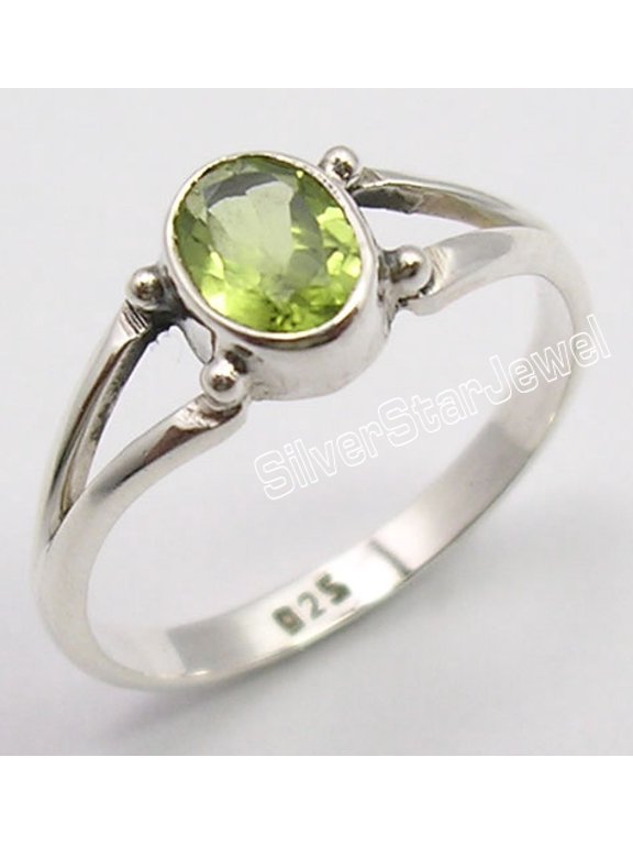 925 Sterling Silver Faceted Green Peridot Gemstone Ring Size 9 Christmas Eve