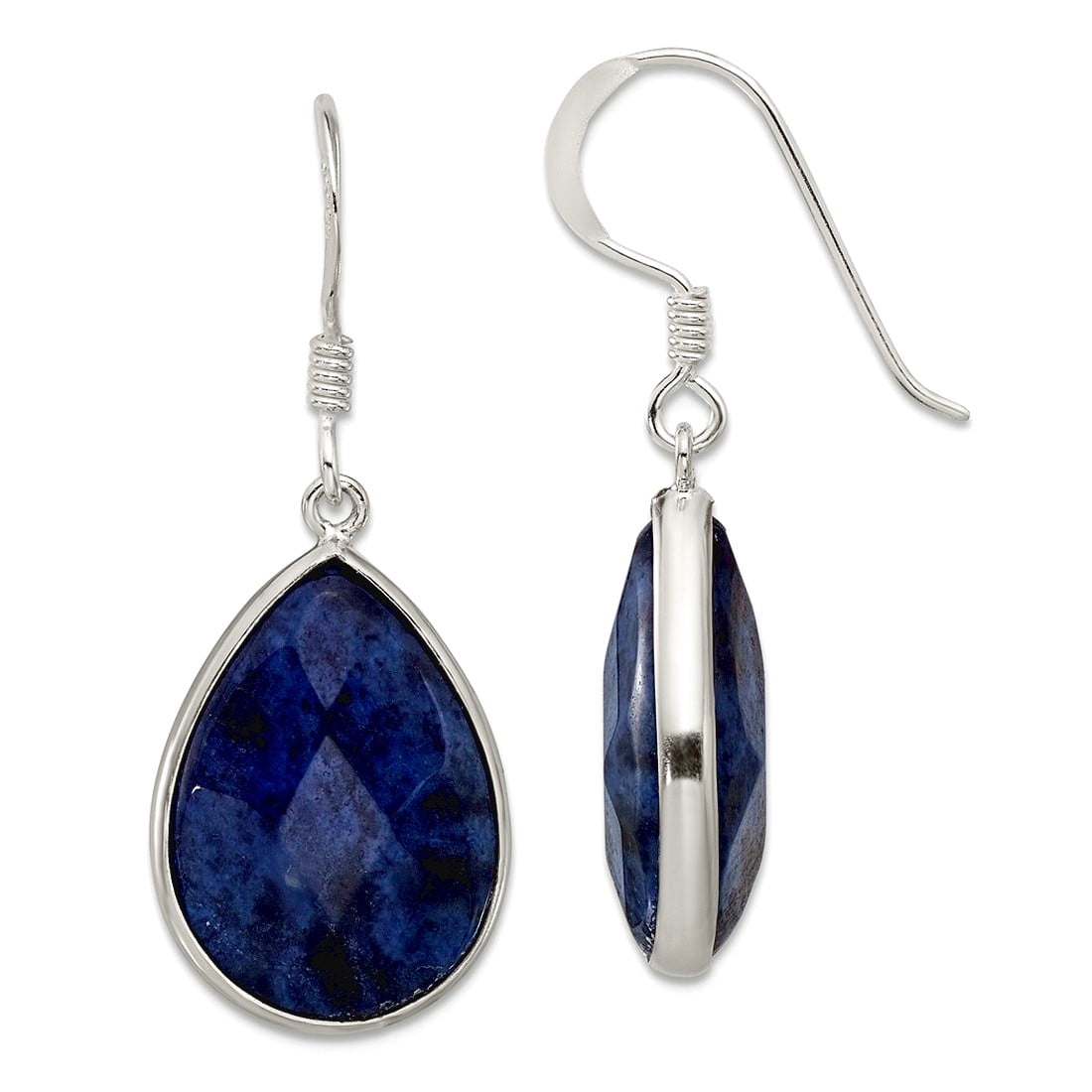 925 Sterling Silver Faceted Lapis Dangle Shepherd Hook Earrings 36.6x14mm Wide Dangle Earring for Women