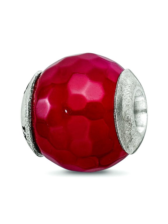 925 Sterling Silver Faceted Polished Oxidized Reflections Red Cracked Agate With Shell Stone Bead Charm 13.64x13.64mm Wi