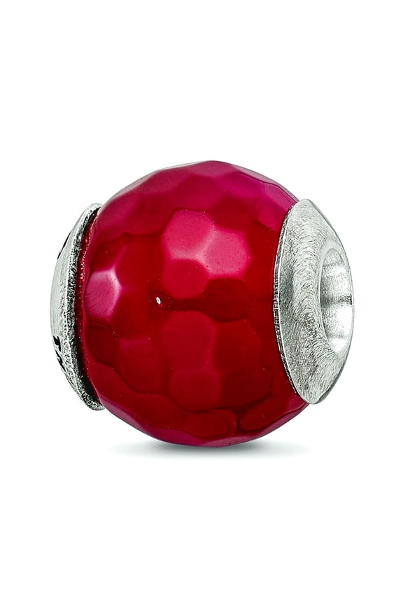 925 Sterling Silver Faceted Polished Oxidized Reflections Red Cracked Agate With Shell Stone Bead Charm 13.64x13.64mm Wi