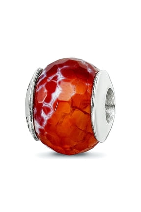 925 Sterling Silver Faceted Polished Oxidized Reflections Red Cracked Agate With Shell Stone Bead Charm 12.73x10.91mm Wi