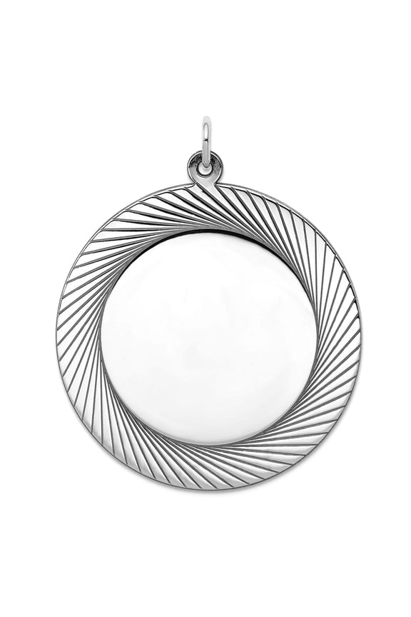925 Sterling Silver Faceted Polished Laser Etched Engraveable Round Disc Charm 38x31mm Wide Pendant Necklace for Women