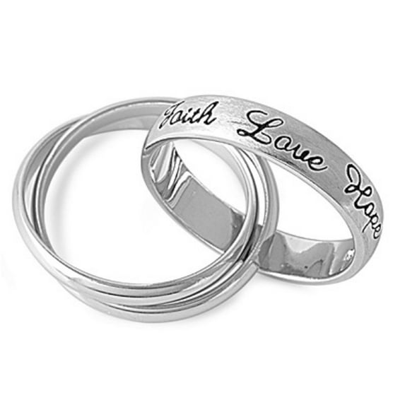 925 Sterling Silver Faith Hope Love Interlocked Ring Size 10