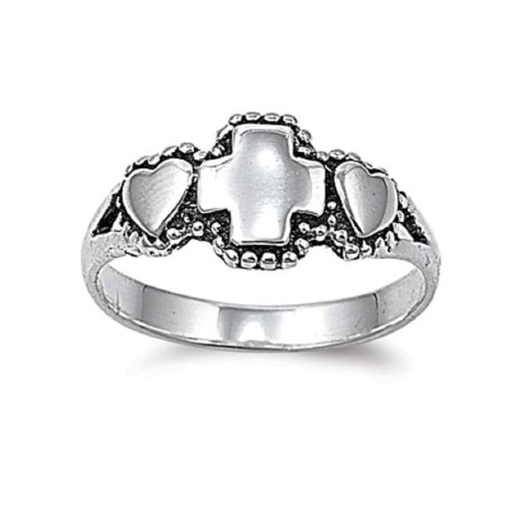 925 Sterling Silver Faith Saves Heart Cross Ring Size 8