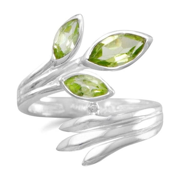 925 Sterling Silver Fan Wrap Ring Three Marquise Peridots Stones 3mm X 7mm 4mm X 8mm Size 5 Ring for Women