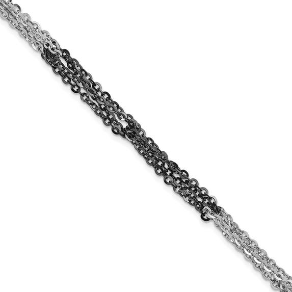 925 Sterling Silver Fancy Chain Necklace Ruthenium & Rhodium-plated Link Bracelet 7.5 inch 7 mm