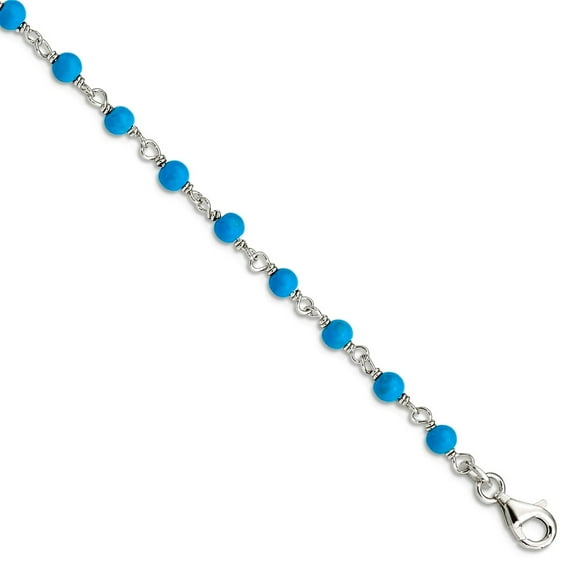 925 Sterling Silver Fancy Lobster Closure Blue Stone Polished Bracelet Link-Bracelet for Women
