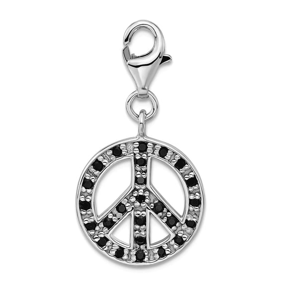 925 Sterling Silver Fancy Lobster Closure Click-on Cubic Zirconia Polished Peace Charm 27x14mm Pendant Necklace for Wome