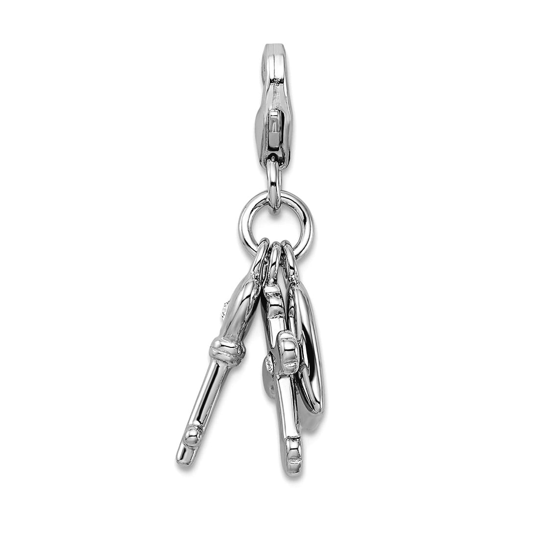 925 Sterling Silver Fancy Lobster Closure Love Heart Religious Faith Cross and Key With Lobster Clasp Charm 42x15mm Wide