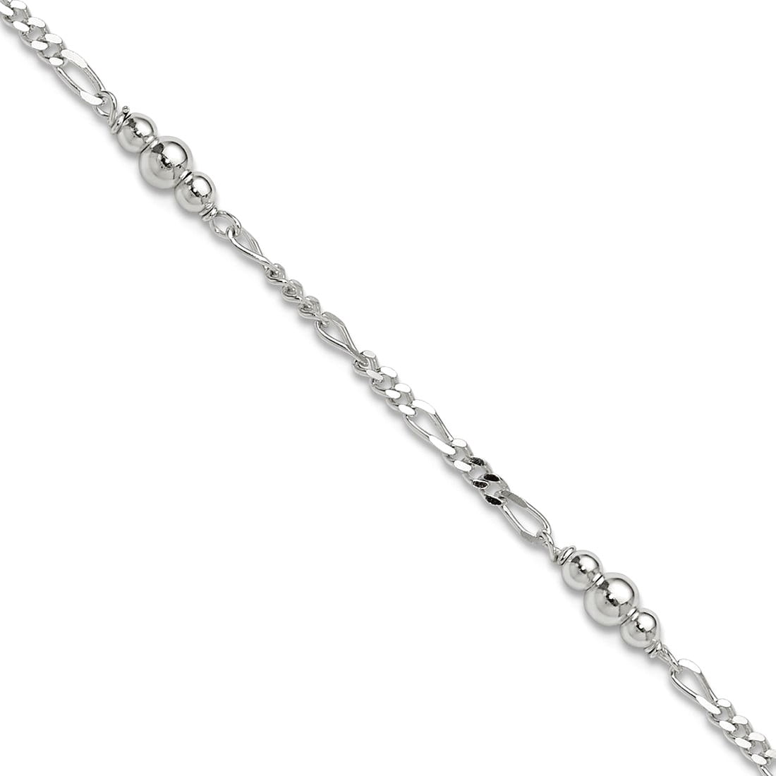 925 Sterling Silver Fancy Lobster Closure Polished Bead With 1inch Ext. Anklet 9 Inch 9mm Wide Anklet for Women