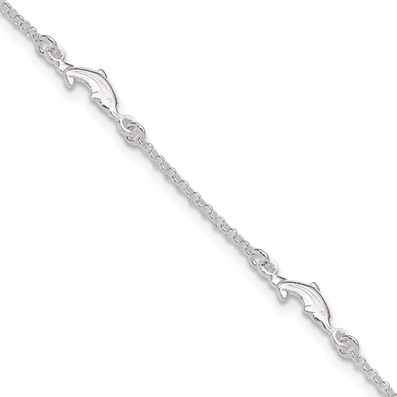 925 Sterling Silver Fancy Lobster Closure Polished Dolphin With 1in Ext. Anklet 9 Inch 11mm Wide Anklet for Women