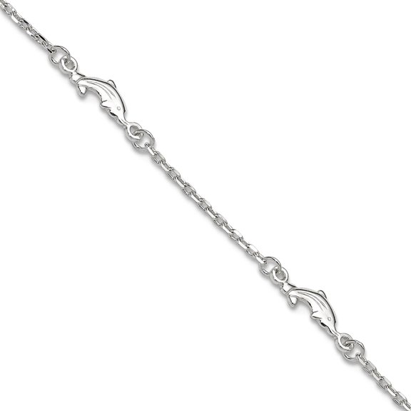 925 Sterling Silver Fancy Lobster Closure Polished Dolphin With 1in Ext. Anklet 9 Inch 5mm Wide Anklet for Women